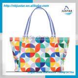 Colourful Strip Design Polyester Material Psersonalized Womens Tote Handbag Shoulder Beach Bag