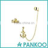 2016 new arrival Gold Plated 925 Silver Anchor Linked Earrings Modern Ear Cuff Set