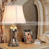 India style polyresin base gold mercury glass lamps with bell shape and waisted round fabric shade for home decor