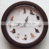 8 Inch Round Brown Wood Talking Cat Clock thumbnail-1