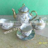 Silver Decal 22Pcs Fine Ceramic Tea coffee Set Square Shape silver tea coffee set