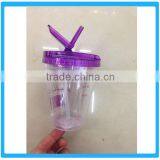 Resuable Plastic Double Wall Straw Cup With Lid,Customized Straw Cup