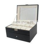 Store More Watch Box Large 20 Mens Black Leather Display Glass Top Jewelry Case Organizer thumbnail-3
