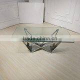 Clear Glass Coffee Table With Silver Stainless Steel Base