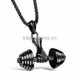 Fashion Men's Silver Black Gold Stainless Steel Dumbbel Pendant Necklace thumbnail-5