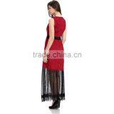 New 2017 Design Long Red Stitching Fashion Lady Dress thumbnail-6
