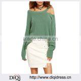 Sexy Knitted Pullover Sweater Women Long Sleeve Asymmetric Cold Shoulder Long Sweater thumbnail-1