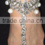 Silver Crystal Pearl Payal ANKLETS Feet Bracelet Pair Barefoot Sandal thumbnail-1