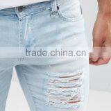 Wholesale New Mans Fashion London Rip Light Blue Jeans Trousers thumbnail-4