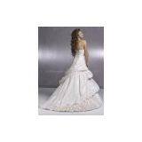 High Quality Taffeta Lace Material Appliqued Beaded Ruched Bridal Wedding Gown Custom Made thumbnail-2