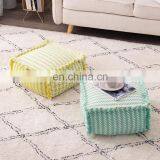 Wholesale Living Room Floor Chair Cotton Yarn Woven Square Footstool Pouf Ottoman thumbnail-3