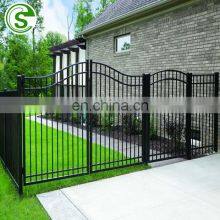Black wrought iron ornamental fence pedestrian door, double swing gate