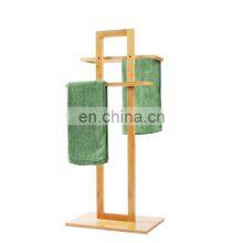New Design Wood Bathroom Two Tier Towel Rack Free Standing Bathroom Towel Rack Hot Sale Household Bathroom Bamboo Towel Rack