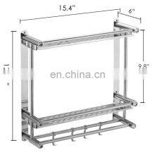 Hot Two Tier Wall Mounted Bathroom Rack Bathroom Shelf Stainless Steel Towel Rack Hanging Rack Shampoo Storage Organizer w Hook thumbnail-3