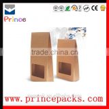Food grade brown kraft stand up paper bag with window and zipper