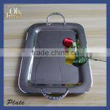Charming Vintage Style Hotel Food Safety Rectangle Baking Tray Tea Tray Steel Plate With Gold Handle thumbnail-2
