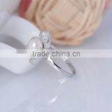 2015 Fashion 925 Sterling Silver Ring Clover Micro Zircon Pave Setting Pearl Ring thumbnail-3