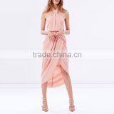 Latest Design Chic Sleeveless Bow Tie Wrap Asymmetrical Lady Pink Cocktail Drss thumbnail-2