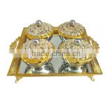 Food grade Set of 4 Crystal gold plated serving bowls with gold serving tray, Food serving set