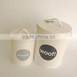 Metal Cat Dog Pet Dry Food Storage Container Tin With Scoop, Cream thumbnail-2