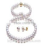 7-7.5mm Fasion White Pearl Beaded Jewelry Necklace and Earrings Set thumbnail-1