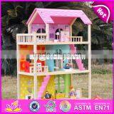 2017 New Design Pink Girls Pretend Play Wooden Doll House Toys W06A170 thumbnail-6