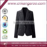 Womens Woolen One Button Notch Lapel Welted Pockets Curved Bottom Formal Office Lady Blazer thumbnail-1