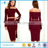 2017 Two Piece Set Women Clothing off the Shoulder Long Sleeves Top and Slim Skirt thumbnail-1