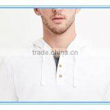 Hooded Henley Raglan Sleeves Hoodie Chambray Trim Button Placket Hoodie Curved Hem Hoodie thumbnail-4