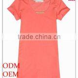Mental Decorated Scoop Neck Lady Fashion Pink Rib Trim at Neck,cuff and Hem Lady Shirt in Bamboo Fiber thumbnail-1