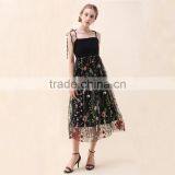 NEWEST WOMEN Self-tie Strap and Floral Embroidery Black Mesh Dress thumbnail-2