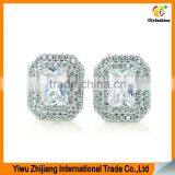 Double Row Diamond Rectangular Platinum Plating Zircon Stud Earring thumbnail-1