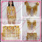 Aidocrystal High Quality Shine Belly Dance Gold Handmade Beads Bra and Blet Set thumbnail-1