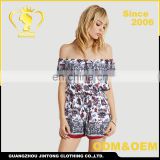 Hot Sale european design sexy backless off shoulder printed jumpsuit for lady