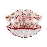 Hot Selling Baby Girl Fashion Top Dress Printed Floral Christmas Style High-low Top Pompom Dress Baby Clothes thumbnail-4