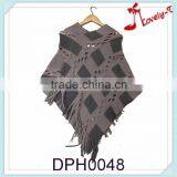 2015 Hot Sale New Fashion Clothing Crochet Knitting Poncho Women Sweater for Wholesale With Holes and Tassels thumbnail-1
