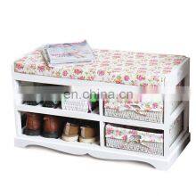 Hallway Soft Cushioned Seat Beach Shoe Rack Storage Unit Wicker Basket Organiser