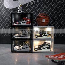 Nike Acrylic Clear Shoe Box Led Side Open Clear Magnetic Acrylic Transparent Acrylic Shoe Box With Led Lights Stackable Lid thumbnail-4