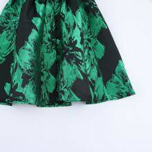 European and American Style Women's Jacquard Waist Cinched Single Breasted Bubble Sleeve Dress for Women thumbnail-3