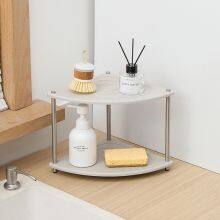 Custom OEM ODM 2-Tier Fan-Shape Bathroom Corner Diatomite Absorbent Stone Drying Rack thumbnail-3