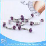 China Manufacturer Piercing Medical Steel Purple Crystal Custom Eyebrow Rings thumbnail-1