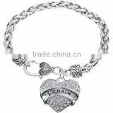 Genuine Austrian Clear Crystal "L'Chaim" Charm Chain Link Bracelet thumbnail-1