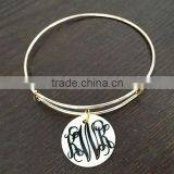 Extendible Wire Bangle Bracelet With Acrylic Disc for Monogram thumbnail-2