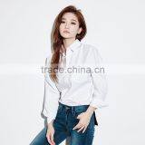 Women's Basic Design Cotton Long Sleeve Boy-Friend Style Shirt Blouse Solid White thumbnail-3
