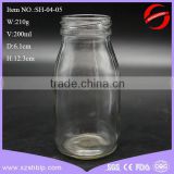 200ml round shape milk clear glass bottle with lid