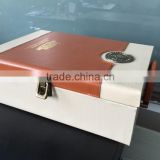 2016 hand-held design wine packaging wooden box with leather material