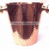 100% COPPER HAMMERED FINISH WINE COOLER BUCKET WITH BRASS HANDLE thumbnail-1