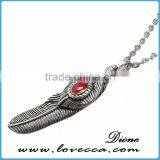 Newest design high quality titanium steel antique silver feather pendant for men necklace