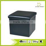 Black Collapsible Faux Leather Foot Rest Storage Stool thumbnail-1