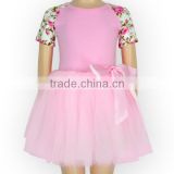 Wholesale Pink Flower Short Sleeve Tulle Skirt Set Ballet Dress Pink Pettiskirt Kids Tutu Dress